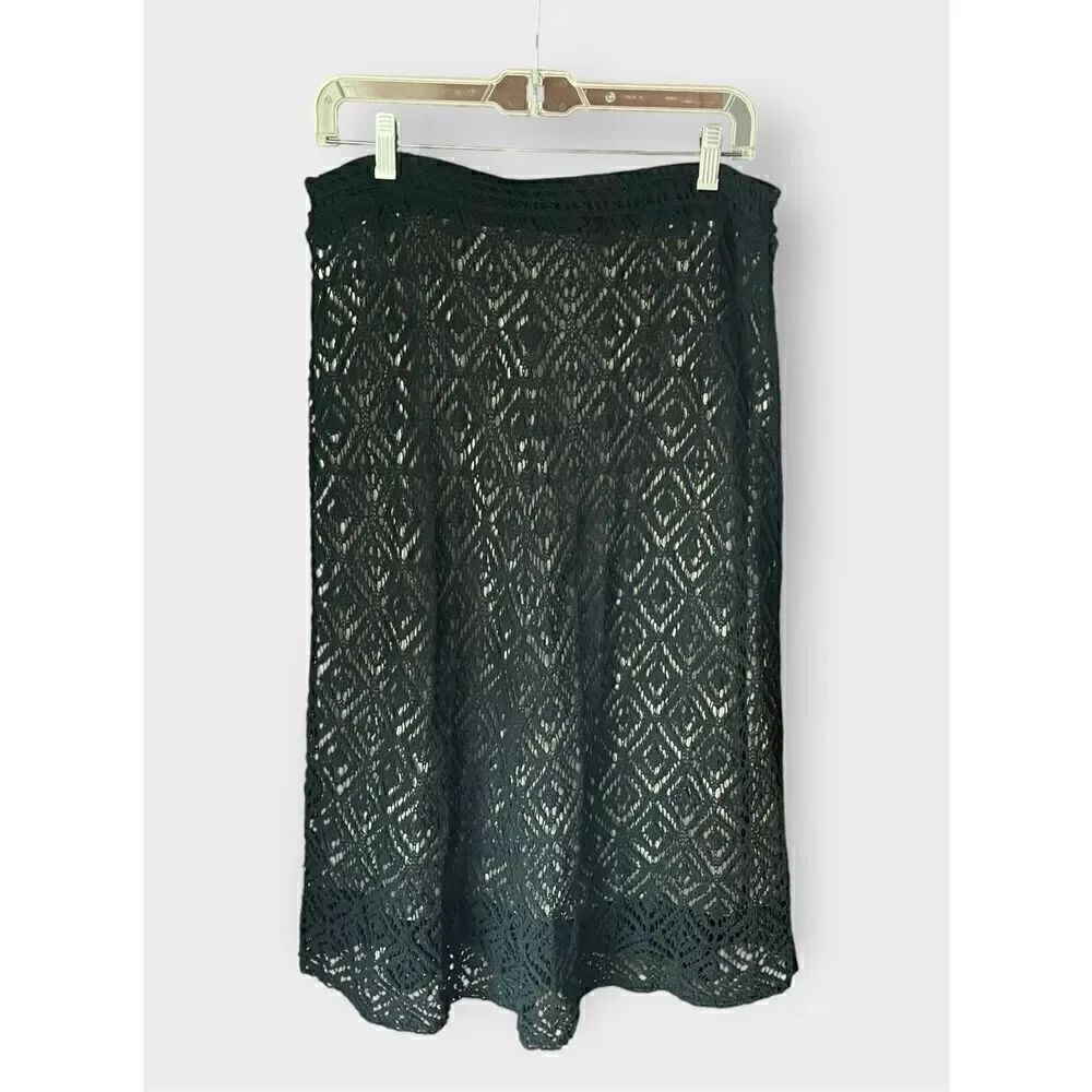 Ann Taylor Loft Women’s Medium Flare Geometric Nylon Midi Skirt Lace Detail